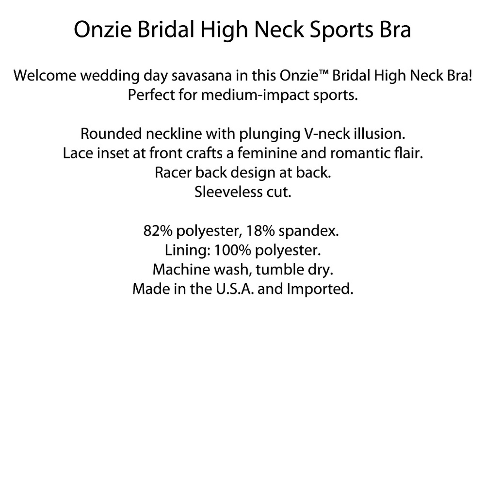 Onzie Bridal White High Neck Lace Panel Sports Bra - Picture 8 of 8